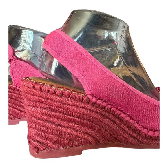 Libby Edelman Curtsy Pink Denim Rosette Wedge peep toe Espadrille size 8.5 - Picture 15 of 16